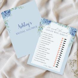 Small Blue Hydrangea He Said She Said Bridal Shower Game Front View