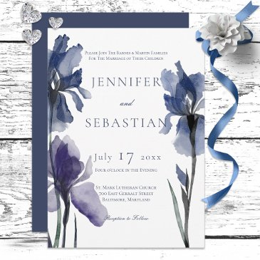 blue iris flowers wedding invitation