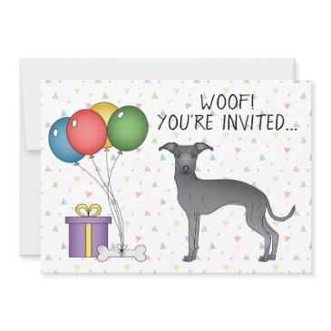 blue italian greyhound cute cartoon dog birthday invitation