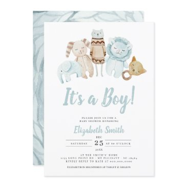 blue it's a boy vintage toys rustic baby shower invitation