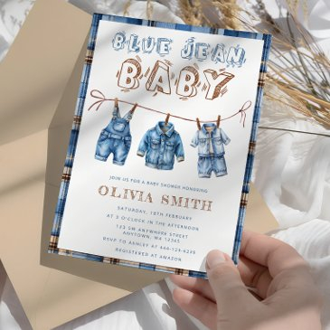 blue jean boy baby shower invitation