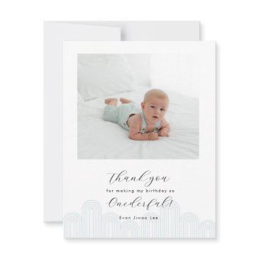 blue korean dol first birthday photo thank you invitation