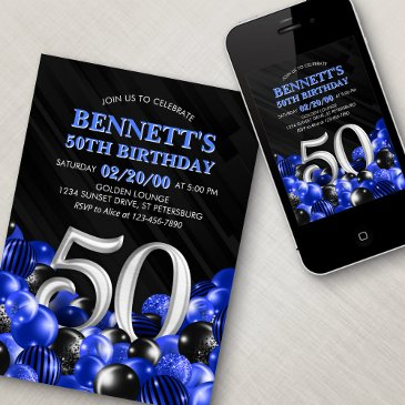 blue mens 50th birthday invitation