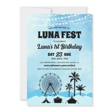 blue music festival birthday invitation