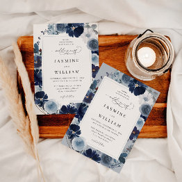 Small Blue & Navy Floral Wedding Invitation Front View