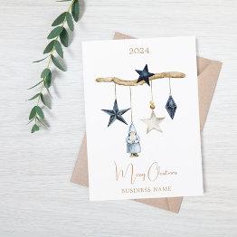 Small Blue Nordic Stars Gnome Business Christmas Holiday Invitations Front View