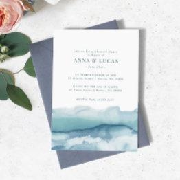 Small Blue Ocean Watercolor Rehearsal Dinner Invitation Front View