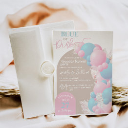 Small Blue Or Pink Balloon Modern Gender Reveal Party  Invitation Front View