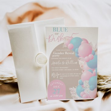 blue or pink balloon modern gender reveal party  invitation