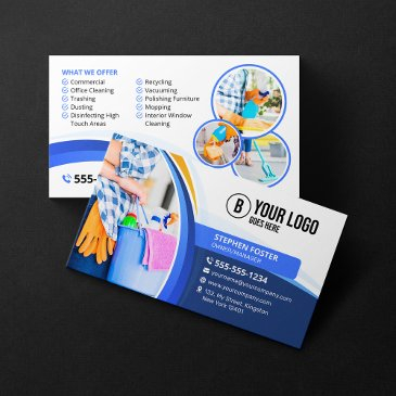 blue orange house cleaning janitorial maid service business invitations