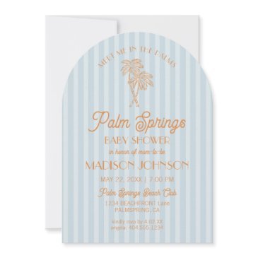 blue palm springs pastel beach cabana baby shower invitation