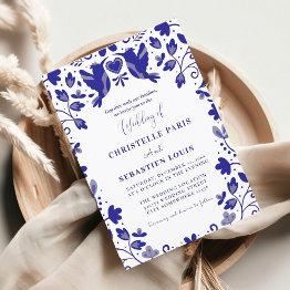 Small Blue Papel Picado Inspired Wedding Invitation Front View