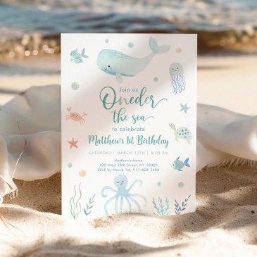 blue pastel oneder the sea birthday invitation