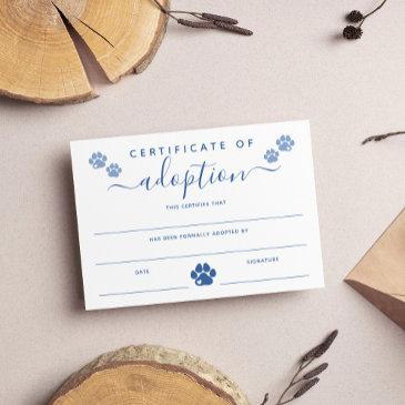 blue paw prints certificate of adoption