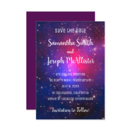 Small Blue Pink And Purple Space Image Save The Date Invitation Front View