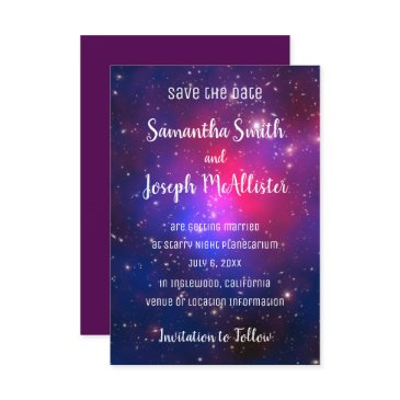 blue pink and purple space image save the date invitation