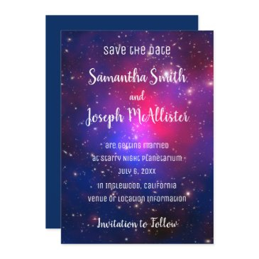 blue pink and purple space image save the date invitation