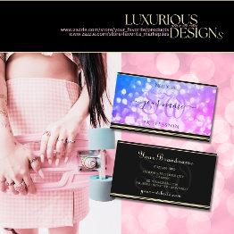 Small Blue Pink Glitter Black And Golden Border Initials Business Invitations Front View