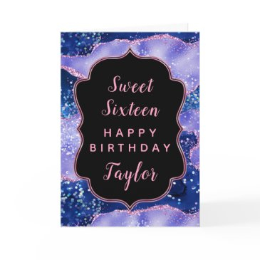 blue pink ocean agate sweet 16 happy birthday invitations