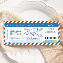 Small Blue Plane Boarding Pass Birthday Ticket Invitation Front View