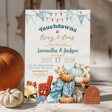 blue pumpkin footballs touchdown co-ed baby boy invitation