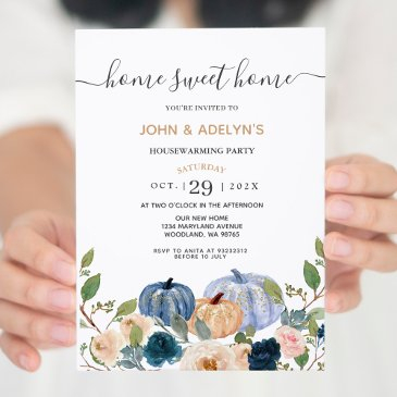 blue pumpkin home sweet home house warming party invitation