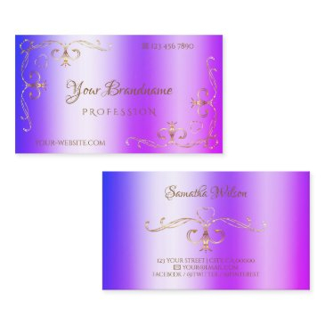 blue purple shimmery gold ornate corner ornamental business invitations