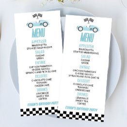 Small Blue Race Car Birthday Party Food Menu Front View