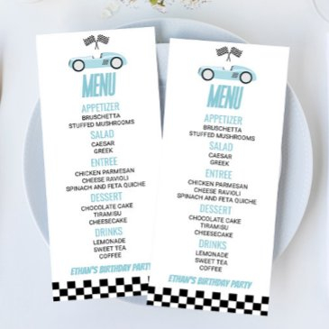 blue race car birthday party food menu