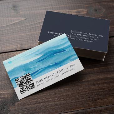 blue ripple | pool care or swim qr code business invitations
