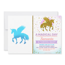 Small Blue Sky Pegasus Unicorn Invitation Front View
