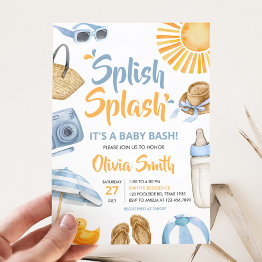 Small Blue Splish Splash Baby Shower Invitation Front View