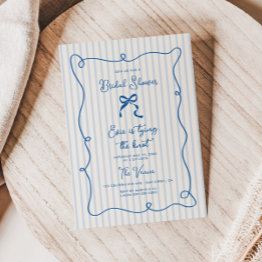 Small Blue Squiggle Frame Bow Bridal Shower Invitation Front View