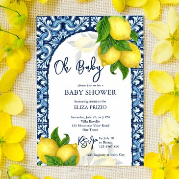 blue tiles and lemon amalfi positano baby shower invitation