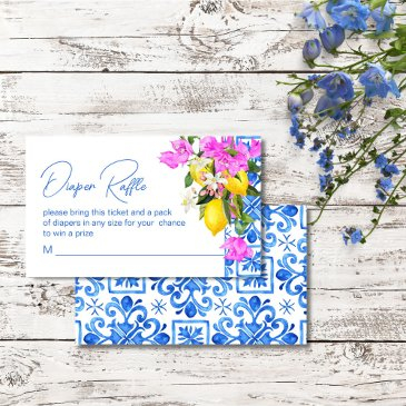 blue tiles lemons bougainvillea diaper raffle enclosure invitations