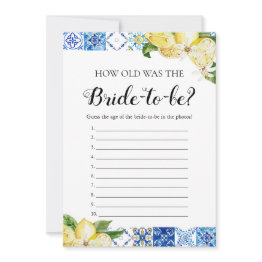 Small Blue Tiles Lemons How Old Was The Bride Game Invitation Front View