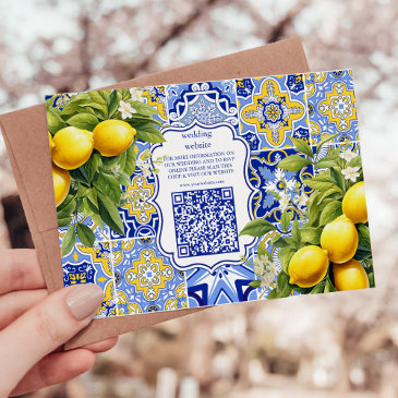 blue tiles lemons wedding enclosure invitations
