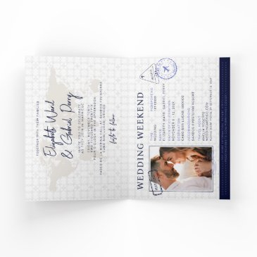 blue travel passport destination wedding invitation