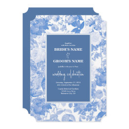 Small Blue Watercolor Botanical Florals Wedding Invitation Front View