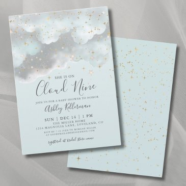blue watercolor cloud nine baby shower invitation