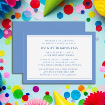 blue white fiver 5 dollar birthday party enclosure invitations