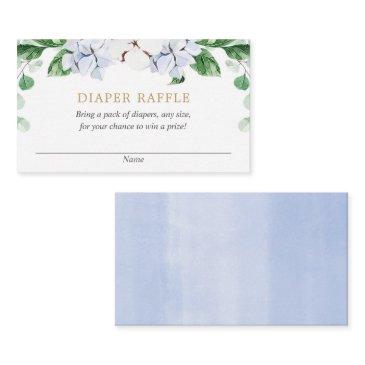blue white greenery gold baby shower diaper raffle enclosure invitations