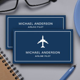 Small Blue White Jet Aircraft Airplane Airline Pilot Business Invitations Front View