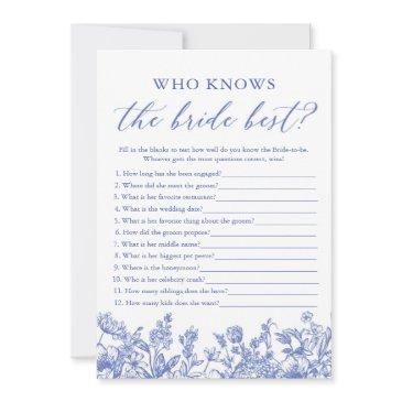blue who knows the bride best bridal shower game invitation