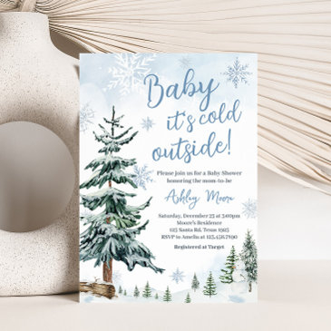 blue winter wonderland baby shower invitation
