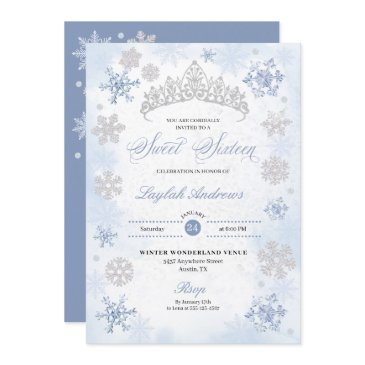 blue winter wonderland snowflake sweet 16 invitation