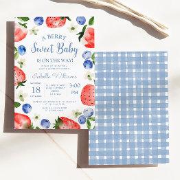 Small Blueberry Strawberry Berry Sweet Baby Shower Invitation Front View