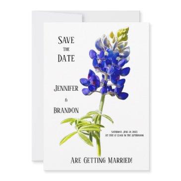 bluebonnet floral on white, wedding save the date, invitation