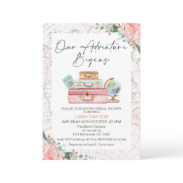 Small Blush Boho Our Adventure Begins Bridal Shower Invitation Front View