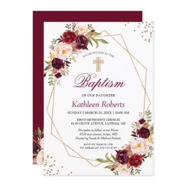blush burgundy red floral baptism christening invitation
